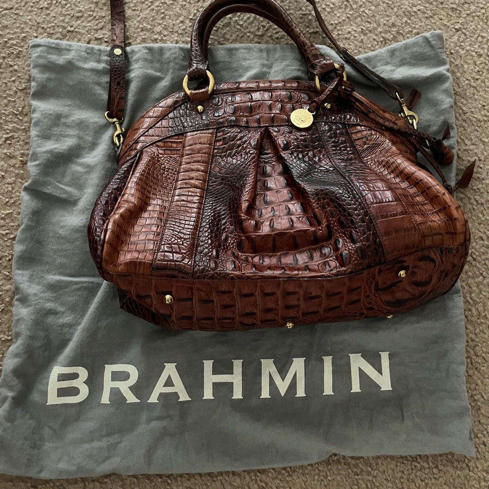 Brahmin Rich Brown Crocodile Embossed Satchel